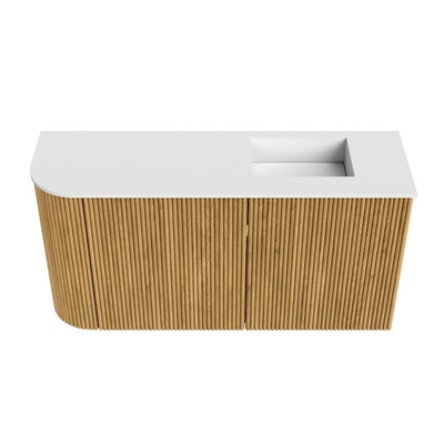 Mondiaz JOYA 81.6cm toiletmeubel - ronding links kleur Oak - Wastafel FAYE positie Rechts 1 kraangat kleur Talc.