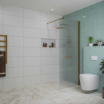 FugaFlow Eccelente Vetro inloopdouche badkamer - 80x200cm - ribbelglas - wandarm - geborsteld koper -