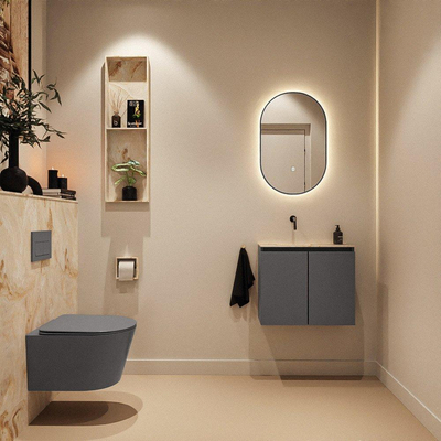 MONDIAZ TURE-DLUX Meuble de toilettes 60cm Dark Grey. Lavabo EDEN Frappe position gauche. Sans trou de robinet.