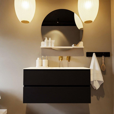 Mondiaz VICA-DLUX Ensemble de meuble de salle de bain - 100cm - meuble sous-vasque urban - 2 tiroirs - lavabo encastré cloud droite - sans trous de robinet - version haute de 60cm - ostra