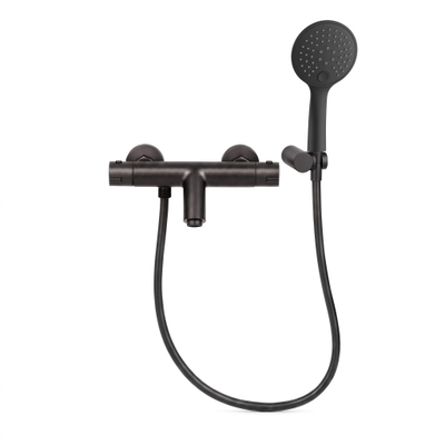Adema Sparkle 2.0 mitigeur baignoire/douche thermostatique avec support de douchette, flexible de douche et douchette 3 positions noir mat