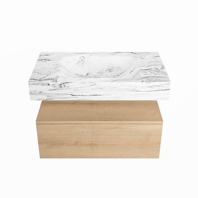 MONDIAZ ALAN - DLUX Badkamermeubelset - 80cm - onderkast - Washed Oak - 1 lade - vrijhangende wastafel - wasbak midden - 1 kraangat - Glace