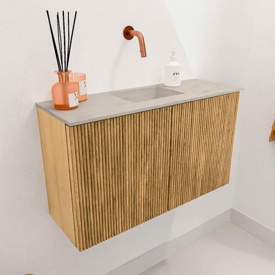 Mondiaz JOYA-DLUX 70cm meuble de toilette - couleur Oak - Vasque FAYE position Milieu Sans trou de robinet couleur Opalo