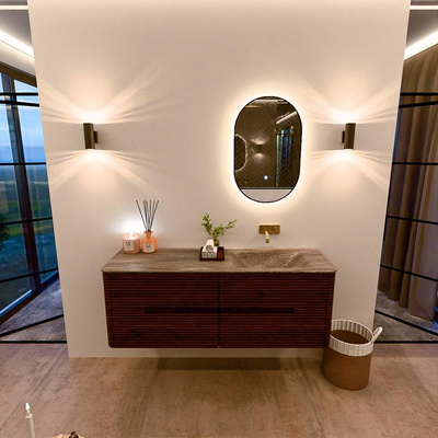 Mondiaz CIRO-DLUX Ensemble de meubles de salle de bains - 140x45x50cm - vasque Solid surface Oza - 1 lavabo à droite - sans trous de robinetterie - 4 tiroirs - Ruby