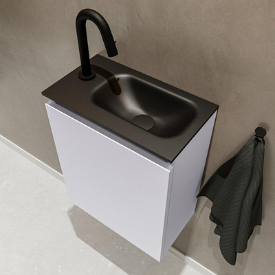 MONDIAZ TURE Toiletmeubel 40x23x50cm met 1 kraangaten 1 deuren cale mat Wastafel Eden rechts Solid Surface Zwart