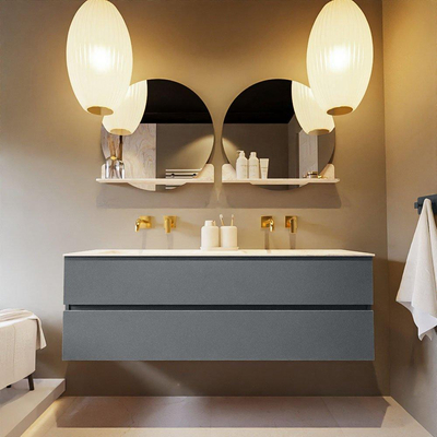 Mondiaz VICA-DLUX ensemble de meuble de salle de bain - 150cm - meuble sous-vasque plata - 2 tiroirs - lavabo encastré cloud double - sans trous de robinet - miroir modèle spot - version XL 60cm de haut - ostra