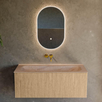 MONDIAZ KURVE-DLUX 110cm badmeubel kleur Oak met 1 lade en 0 deuren. Wastafel BIG MEDIUM Midden zonder kraangat Saba.