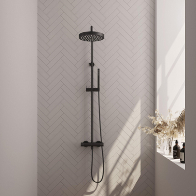 BRAUER Stripe Opbouw Thermostatische Regendouche - SET 01 - 25cm hoofddouche - staaf handdouche - doucheslang - mat zwart