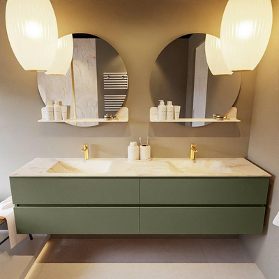 Mondiaz VICA-DLUX ensemble de meuble de salle de bain - 200cm - meuble sous-vasque armée - 4 tiroirs - lavabo encastré nuage double - 2 trous de robinet - version haute de 60cm - ostra