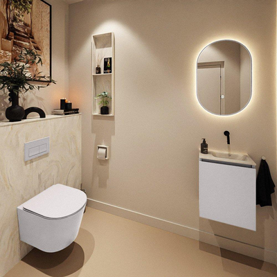 MONDIAZ TURE-DLUX Meuble toilette - 40cm - Cale - EDEN - vasque Ostra - position droite - sans trou de robinet