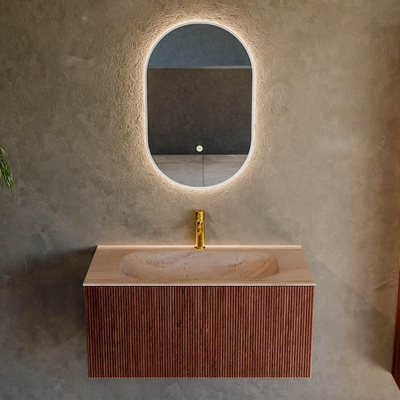MONDIAZ KURVE-DLUX Meuble de salle de bains 90cm couleur Ruby avec 1 tiroir et 0 porte. Lavabo BIG SMALL Central 1 trou de robinet Saba.