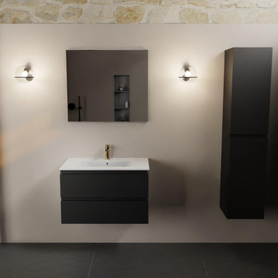 Mondiaz AIVY Ensemble de meuble - 80x45x50cm - 1 trou de robinet - 1 vasque Talc céramique - Centre - 2 tiroirs - avec miroir - MDF Urban
