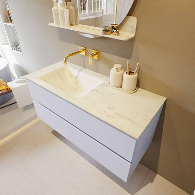 Mondiaz VICA-DLUX ensemble de meuble de salle de bain - 110cm - meuble sous-vasque cale - 2 tiroirs - lavabo encastré cloud gauche - sans trous de robinet - version haute de 60cm - opalo