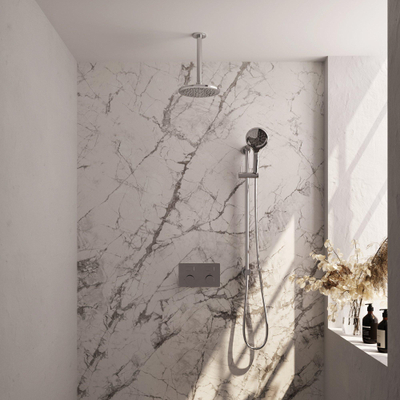 BRAUER Chrome Carving Douche de pluie thermostatique encastrée - boutons-poussoirs - SET 71 - pomme de douche 20cm - bras de plafond - douchette 3 jets - flexible de douche - barre de douche intégrée - chrome