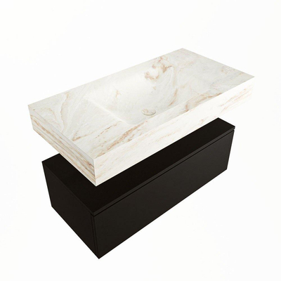 Mondiaz ALAN-DLUX Ensemble de meuble - 90cm - meuble Urban mat - 1 tiroir - Lavabo Cloud Frappe suspendu - vasque Centre - 1 trou de robinet