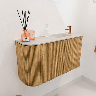 Mondiaz JOYA-DLUX 71.6cm toiletmeubel - ronding links kleur Oak - Wastafel FAYE positie Rechts 1 kraangat kleur Ostra.