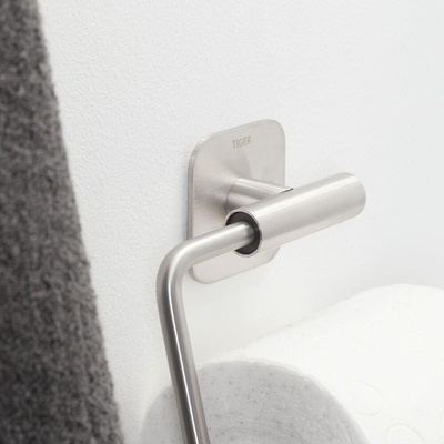 Tiger Colar Toiletrolhouder - zonder klep - zelfklevend - geborsteld RVS