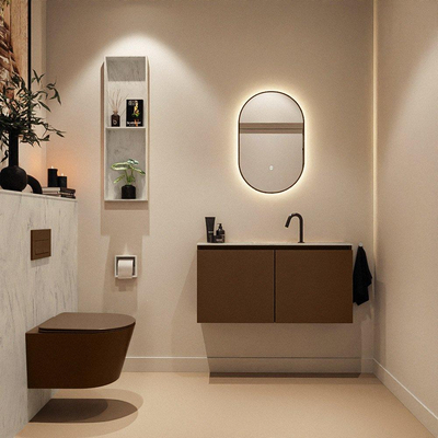 MONDIAZ TURE-DLUX Meuble toilette - 100cm - Rust - EDEN - vasque Opalo - position centrale - 1 trou de robinet