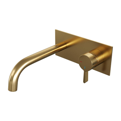 Robinet mélangeur lavabo encastrable Brauer Gold Edition - bec courbé gauche - levier moyen épais - plan de couverture - modèle E 1 - PVD - or brossé