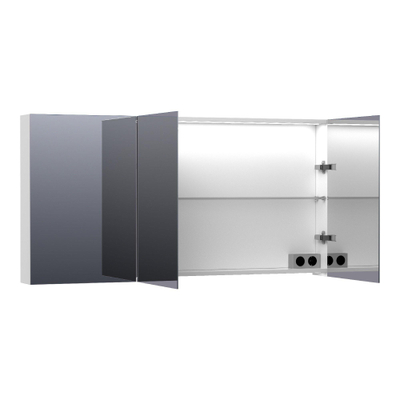 BRAUER Impress Deluxe armoire de toilette - 140x70x15cm - éclairage interne et externe - 3 portes miroir double face - brillant blanc