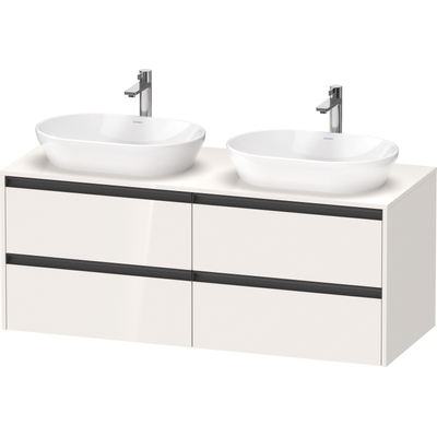 Duravit Ketho.2 Wastafelonderbouwkast - inclusief consoleplaat - met 4 laden - voor dubbele waskommen - 140x55x56.8cm - met handgrepen antraciet - hoogglans wit