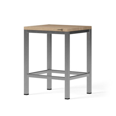 Looox Wood collection douche stool 35x30x45 met frame RVS geborsteld eiken RVS geborsteld