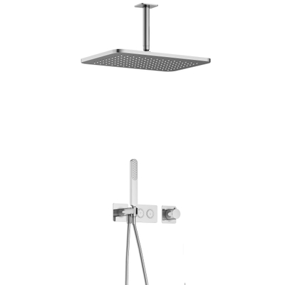 Hotbath Gal Complete doucheset inbouw - thermostatisch - 2 pushbuttons - 15cm plafondarm - 27cm rechtoekige hoofddouche - staafhanddouche - chroom