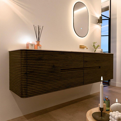 Mondiaz CIRO-DLUX Ensemble de meubles de salle de bains - 190x45x50cm - Plan vasque en solid surface Nata - 1 vasque à droite - sans trous de robinet - 4 tiroirs - Shadow