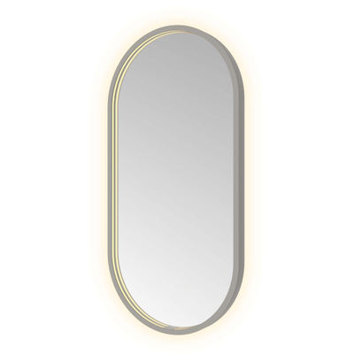 Hotbath &MORE Spiegel Oval - 40x80cm - direct en indirect LED - spiegelverwarming - dimbaar - met afstandsbediening - PVD - geborsteld gunmetal antraciet