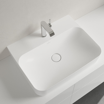 Villeroy & Boch finion wastafel onderzijde - geslepen - 1 kraangat - 60x47cm CeramicPlus - met verdekte overloop - Stone White (mat wit)
