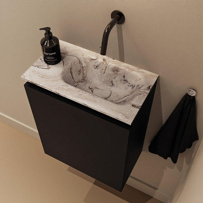 MONDIAZ TURE-DLUX Meuble de toilettes 40 cm Urban. EDEN lavabo Glace position à droite. Sans trou de robinet.