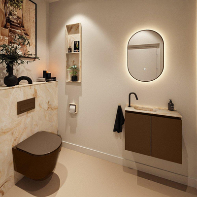 MONDIAZ TURE-DLUX Meuble toilette - 60cm - Rust - EDEN - vasque Frappe - position gauche - 1 trou de robinet