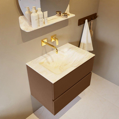 Mondiaz VICA-DLUX Ensemble de meuble de salle de bain - 70cm - meuble sous-vasque reposant - 2 tiroirs - lavabo encastrée cloud milieu - sans trous de robinet - version haute de 60cm - ostra