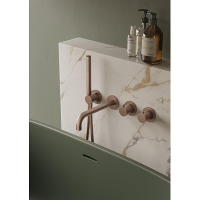 Hotbath Ace Pièce de finition - pour mitigeur thermostatique encastré - 2 voies - inverseur d'arrêt - bec - douchette à main - flexible de douche - Cuivre brossé PVD