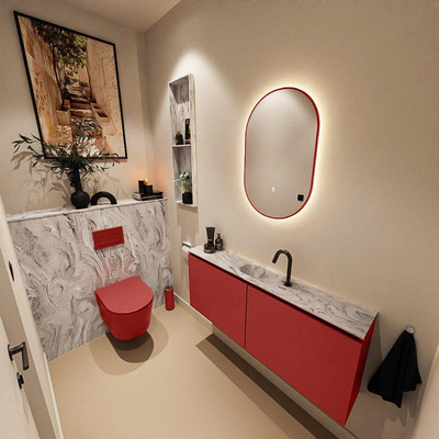 MONDIAZ TURE-DLUX Meuble toilette - 120cm - Fire - EDEN - vasque Glace - position centrale - 1 trou de robinet