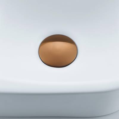 QeramiQ Fuente Ensemble de Lavabo - 40x21.5x12cm - lisse - demi-rond - céramique - ensemble de robinet en cuivre brossé - bouchon de vidange - siphon abaissé - blanc mat