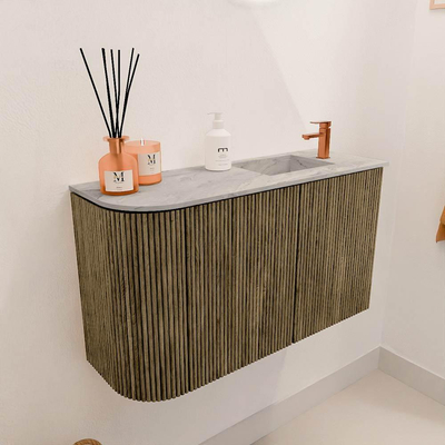 Mondiaz JOYA-DLUX 71.6cm toiletmeubel - ronding links kleur Dusk - Wastafel FAYE positie Rechts 1 kraangat kleur Glace.