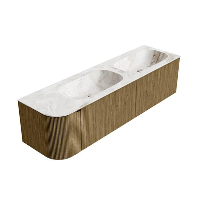Mondiaz KURVE-DLUX Badkamermeubelset - 165x46x40cm - 2 lade - 1 deur - wastafel solid surface - dubbel / rechts - 2 kraangaten - Dusk