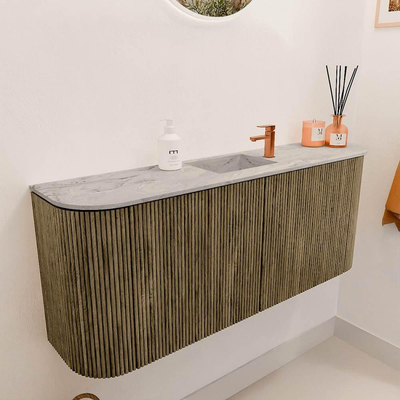 Mondiaz JOYA-DLUX Meuble de salle de bains 103.2cm - arrondi gauche et droite couleur Dusk - Vasque FAYE position Milieu 1 trou de robinet couleur Glace.