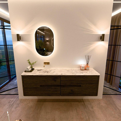 Mondiaz CIRO-DLUX Badkamermeubelset - 170x45x50cm - Solid surface wastafel Glace - 1 wasbak Links - zonder kraangaten - 4 lades - Shadow