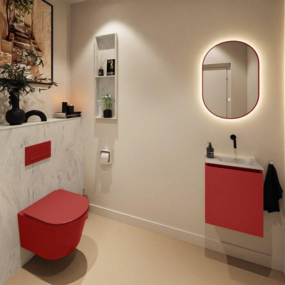 MONDIAZ TURE-DLUX Meuble toilette - 40cm - Fire - EDEN - vasque Opalo - position droite - sans trou de robinet