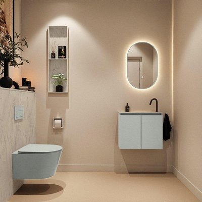 MONDIAZ TURE-DLUX Meuble toilette - 60cm - Greey - EDEN - vasque Opalo - position droite - 1 trou de robinet