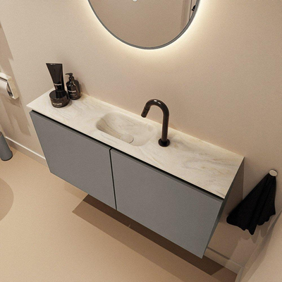 MONDIAZ TURE-DLUX 100cm toiletmeubel Smoke. EDEN wastafel Ostra positie midden. Met 1 kraangat.