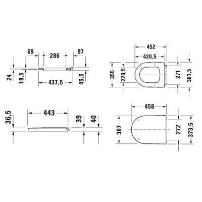 Duravit Me by starck closetzitting 374x458mm softclose wit zijdemat