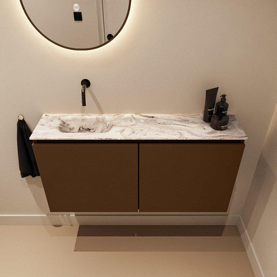 MONDIAZ TURE-DLUX Meuble toilette - 100cm - Rust - EDEN - vasque Glace - position gauche - sans trou de robinet
