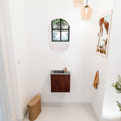 Mondiaz JOYA-DLUX 40cm toiletmeubel - kleur Ruby - Wastafel FAYE positie Links 1 kraangat kleur Sombra.