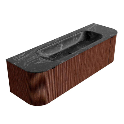 Mondiaz KURVE-DLUX Ensemble de meuble salle de bain - 150x46x40cm - 1 tiroir - 2 portes - lavabo en solid surface - milieu - sans trou de robinet - Ruby