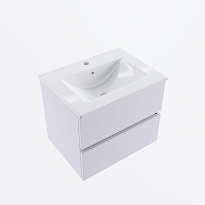 Mondiaz VICA Ensemble de meuble de salle de bain - 60cm - meuble sous-vasque cale - 2 tiroirs - lavabo denia milieu - 1 trou de robinet - 60cm version haute - blanc brillant