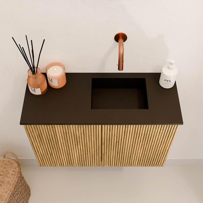 Mondiaz JOYA 60cm toiletmeubel - kleur Oak - Wastafel FAYE positie Rechts Zonder kraangat kleur Urban.