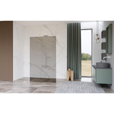 FugaFlow Eccelente Vetro Douche à l'italienne libre - 160x200cm - Verre fumé - anti-calcaire - verre de sécurité 8mm - avec bras muraux - Blanc mat -